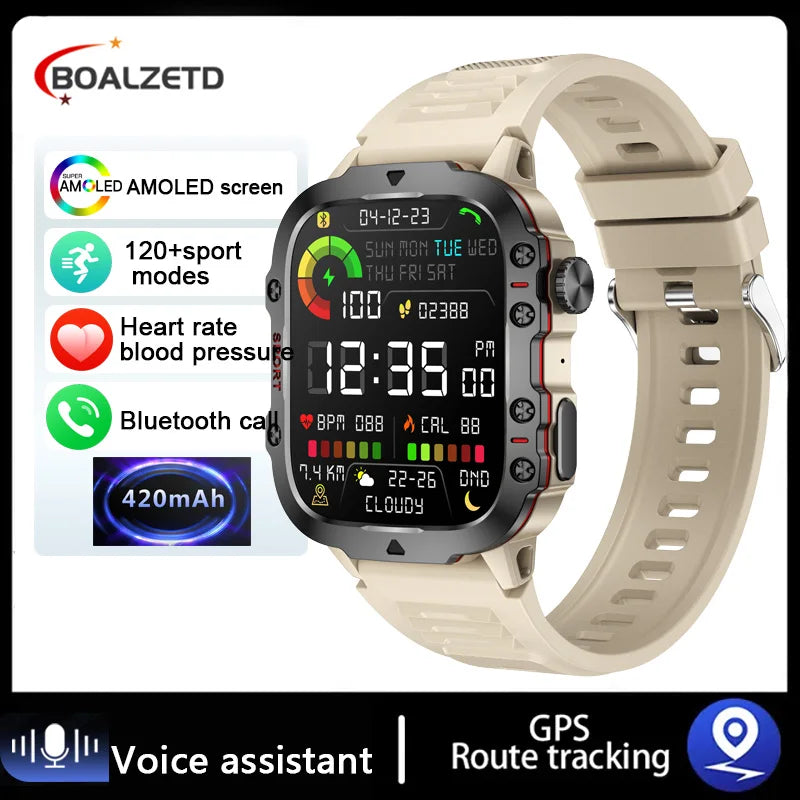 Active Smart Fit Military GPS Watch — 1.96", 5ATM, BT Call, Outdoor Sports & Health Monitor
