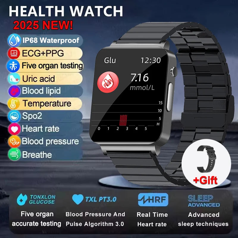 New ECG Heart Rate Smart Watch Men HD AMOLED Screen Sport Watches Uric Acid Blood Pressure Blood Lipid Health Smartwatch Women