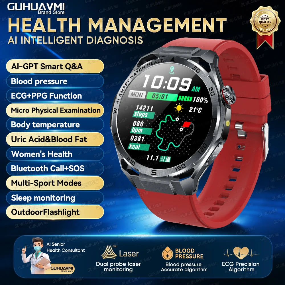 2026 Health Care ECG+PPG Smart Watch BMI ASnalysis Uric Acid Blood Lipids Blood Pressure BT Call AMOLED Smartwatch For Men Women