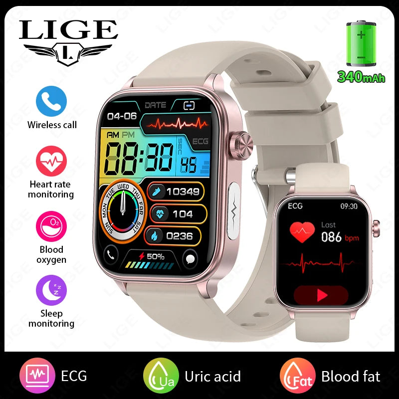 LIGE 2026 New ECG+PPG Healthy Diagnose Smart Watch Body Analysis Blood Pressure Lipid Uric Acid Women's Health Smartwatch Men