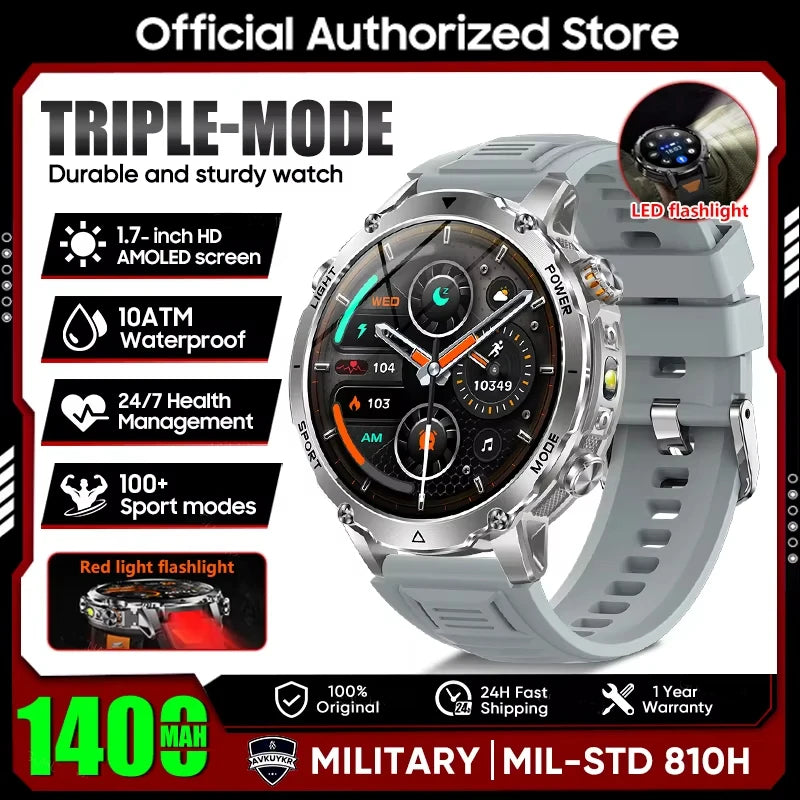 Active Smart Fit Flash Watch — 1.7" HD, LED Flashlight, Heart Rate & Bluetooth Call