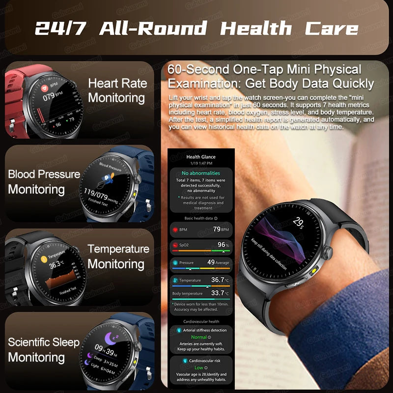 New Accurate ECG Smart Watch Blood Lipids Five Viscera Health Glance Body Temperature BT Call Sports Smart Watches For Men Women