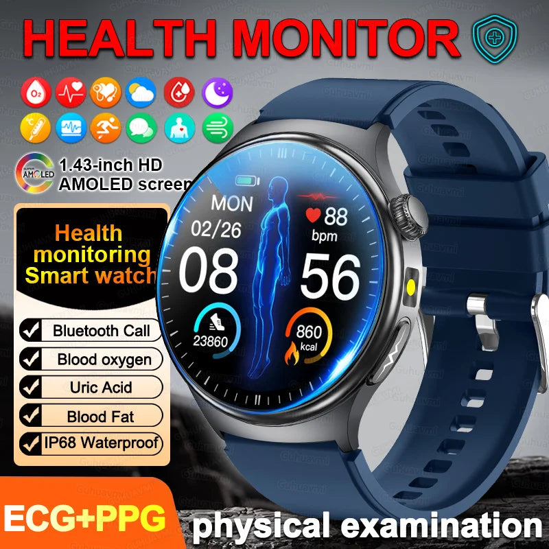 New Accurate ECG Smart Watch Blood Lipids Five Viscera Health Glance Body Temperature BT Call Sports Smart Watches For Men Women