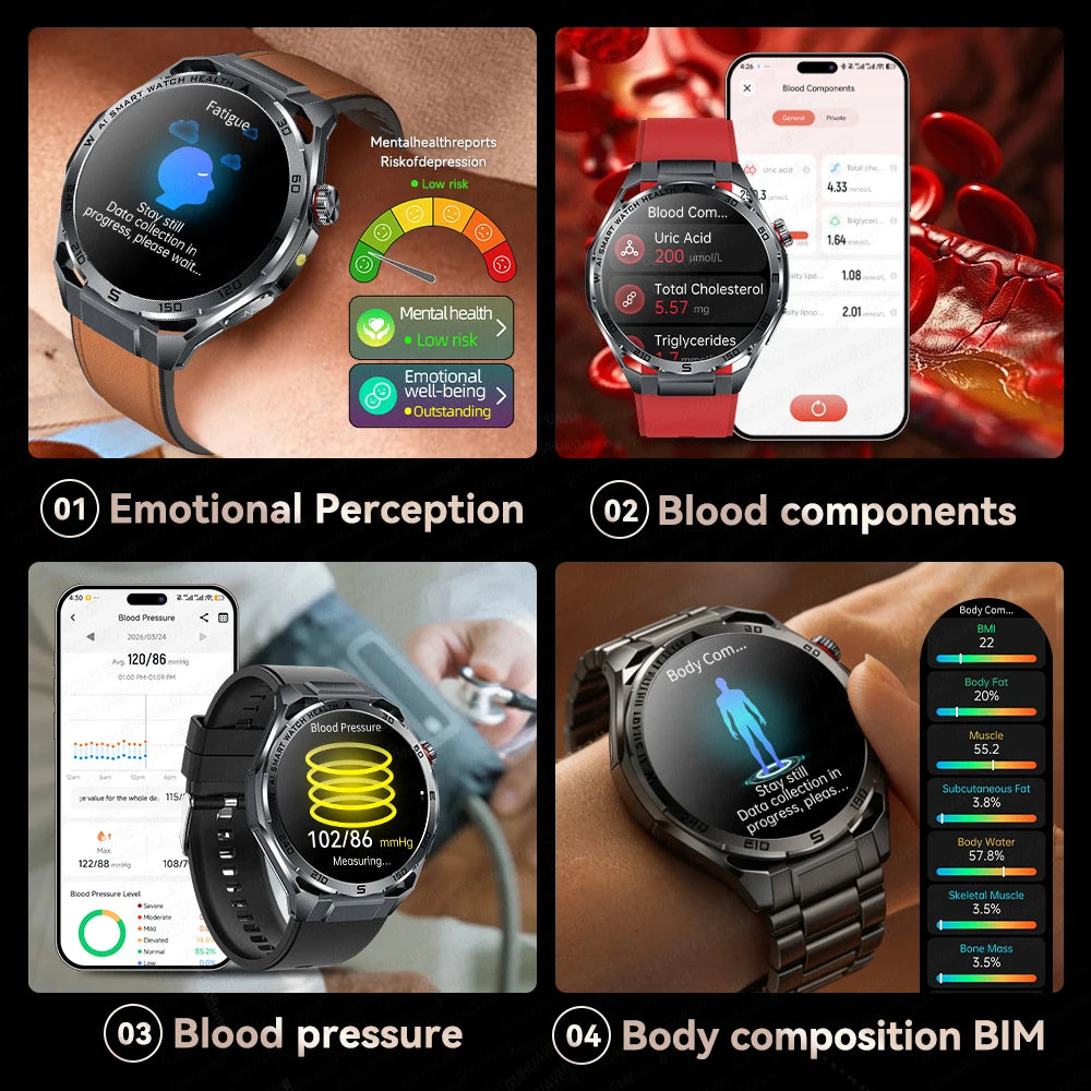 2026 Health Care ECG+PPG Smart Watch BMI ASnalysis Uric Acid Blood Lipids Blood Pressure BT Call AMOLED Smartwatch For Men Women