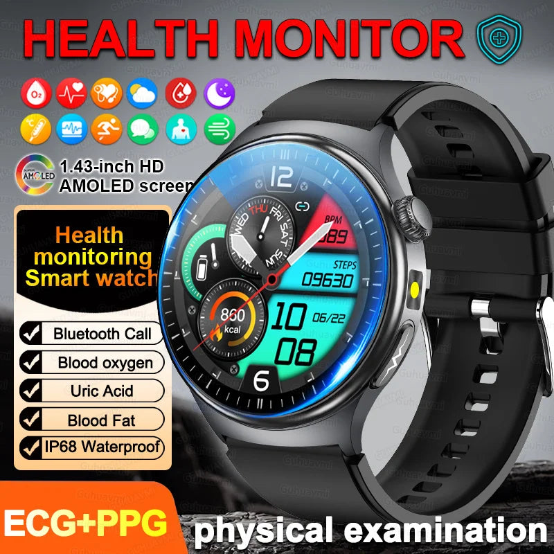 New Accurate ECG Smart Watch Blood Lipids Five Viscera Health Glance Body Temperature BT Call Sports Smart Watches For Men Women