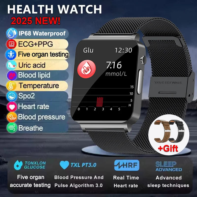 New ECG Heart Rate Smart Watch Men HD AMOLED Screen Sport Watches Uric Acid Blood Pressure Blood Lipid Health Smartwatch Women