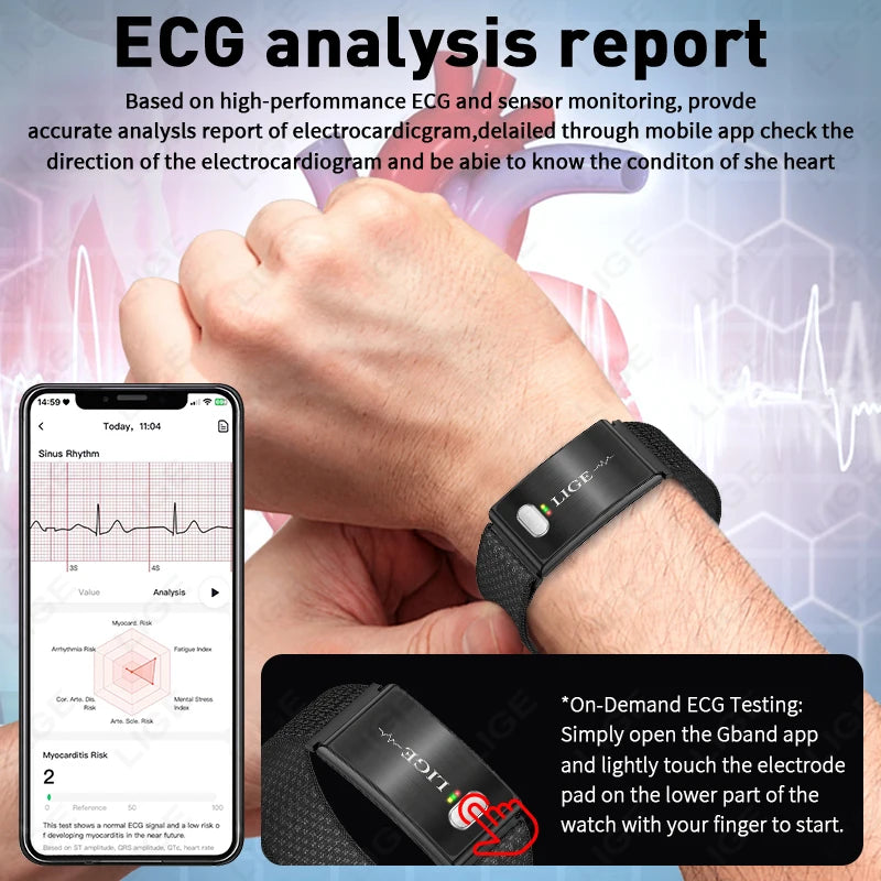 ECG Smart Bracelet Heart Rate Blood Pressure Waterproof Long Battery Life Fitness 2026 New NO Screen Smartwatch Sports Wristband