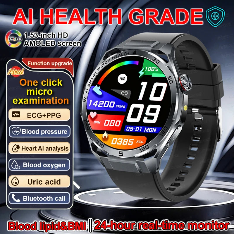 ECG Smart Watch AMOLED Men's Micro-physical examination Watches Blood Pressure Fat Uric Acid Call Smartwatches For Men Women NEW