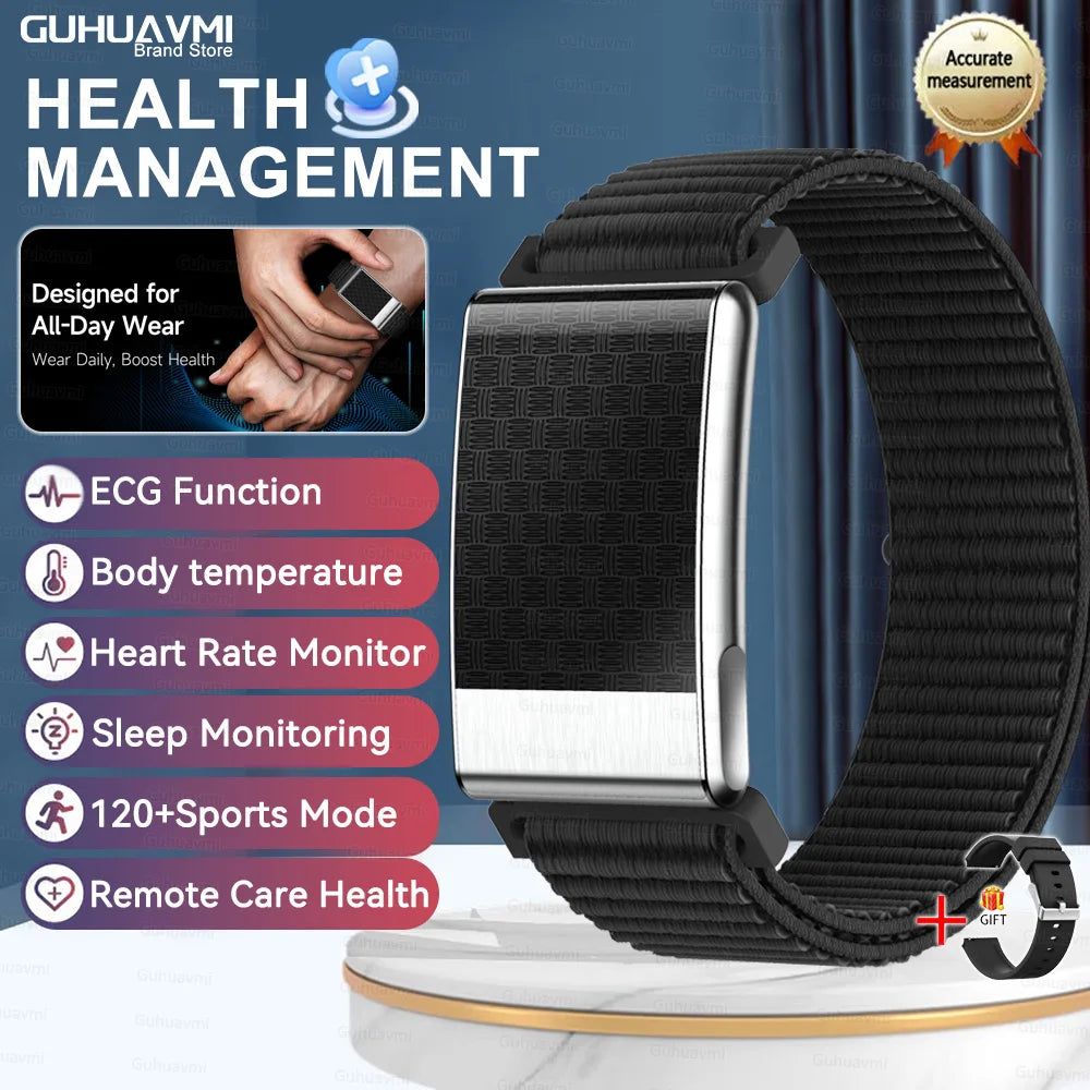 Men's ECG Health Smart Watch BMI Body Fat Measure Blood Lipids Uric Acid 120+ Sports Mode Screenless Smart Bracelet Women Gifts