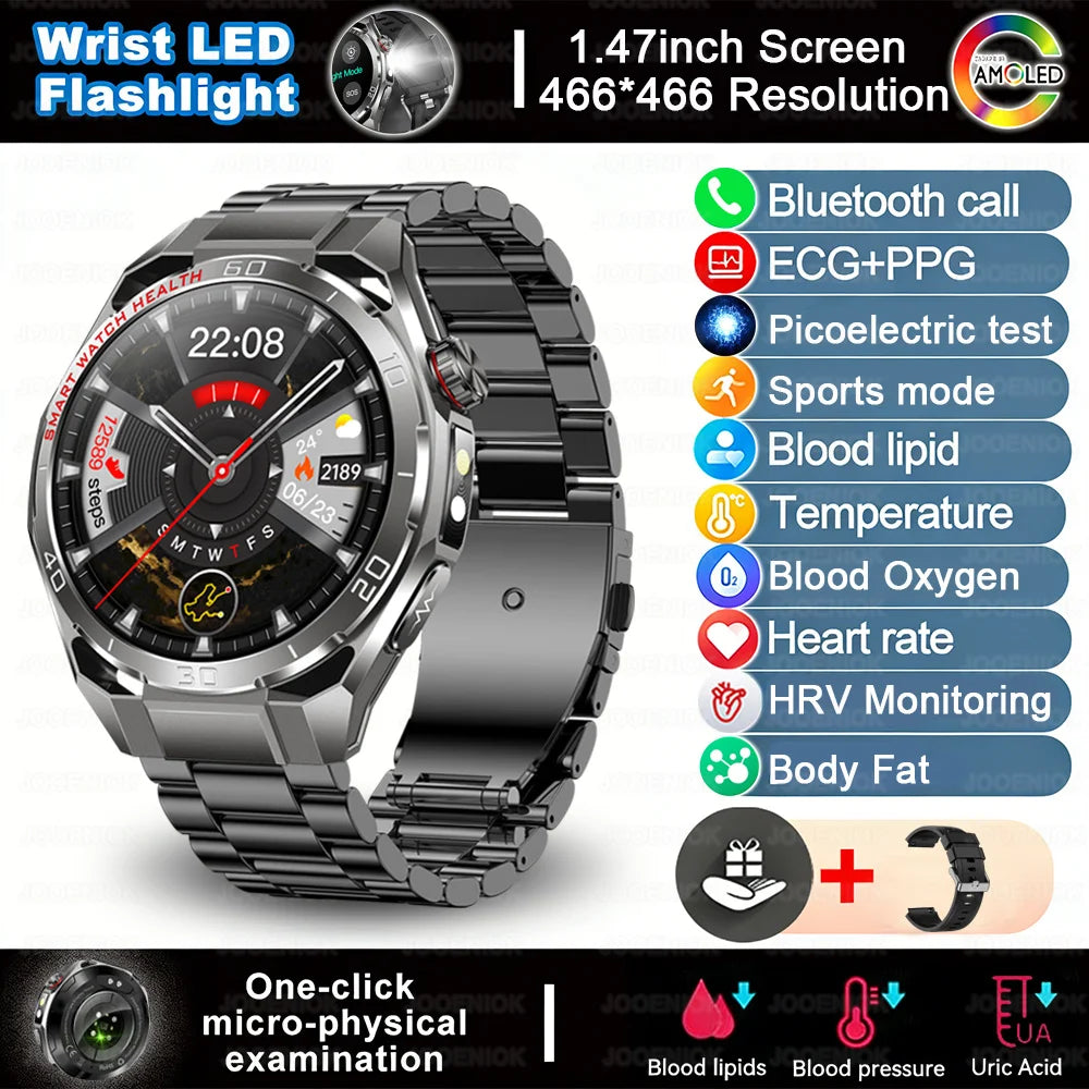 ECG+PPG Smart Watch Men Blood Pressure Uric Acid Blood Fat BT HD Call Health Sports Waterproof Smartwatch Women For Android IOS