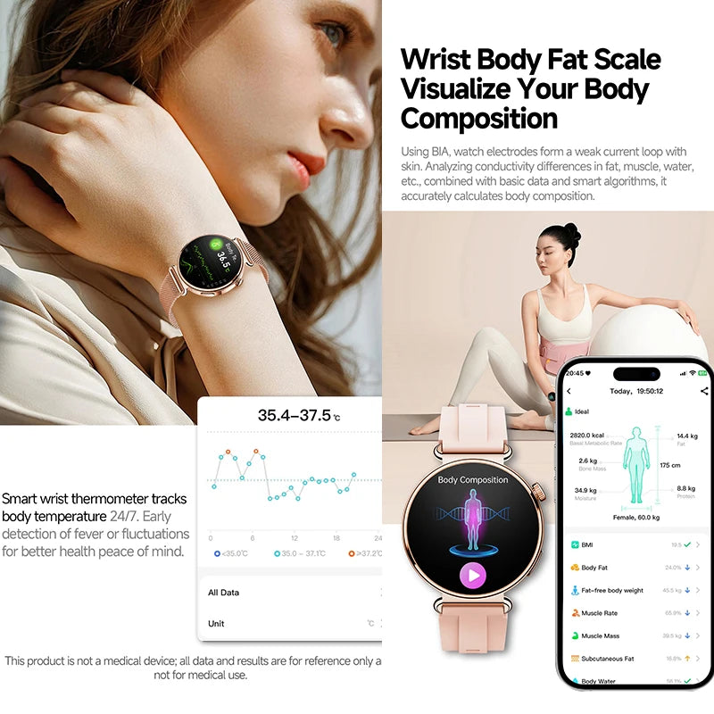New Women's Smart Watch ECG Health Monitoring Blood Pressure Blood Oxygen Sports SOS Voice Assistant IP68 Waterproof Smart Watch
