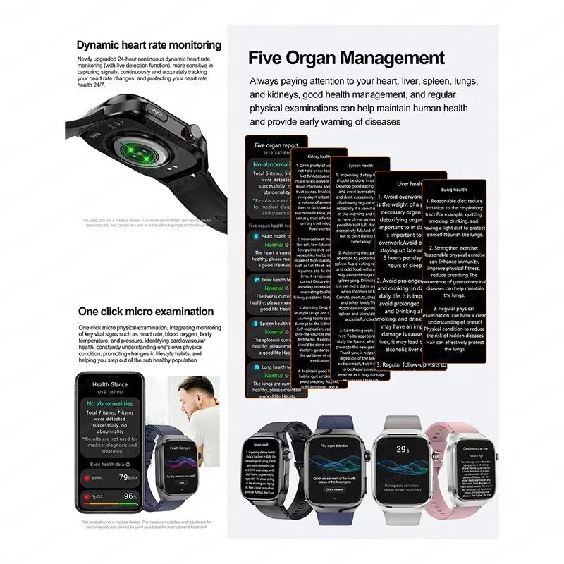 New Smart Watch Men Women ECG 2.04-inch AMOLED Screen Blood Lipids Uric Acid Blood Oxygen Micro Physical Examination Smart Watch