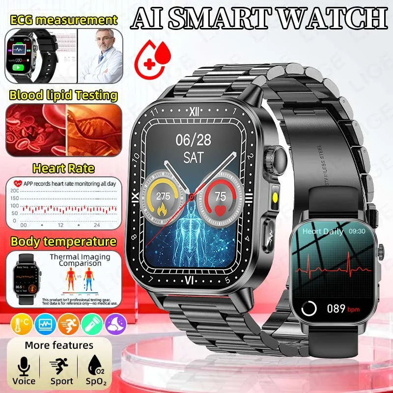 New ECG+PPG Smart Watch Women BT Call Heart Rate Blood lipid Uric acid AI Health Blood Pressure Monitor Watches Sport Smartwatch