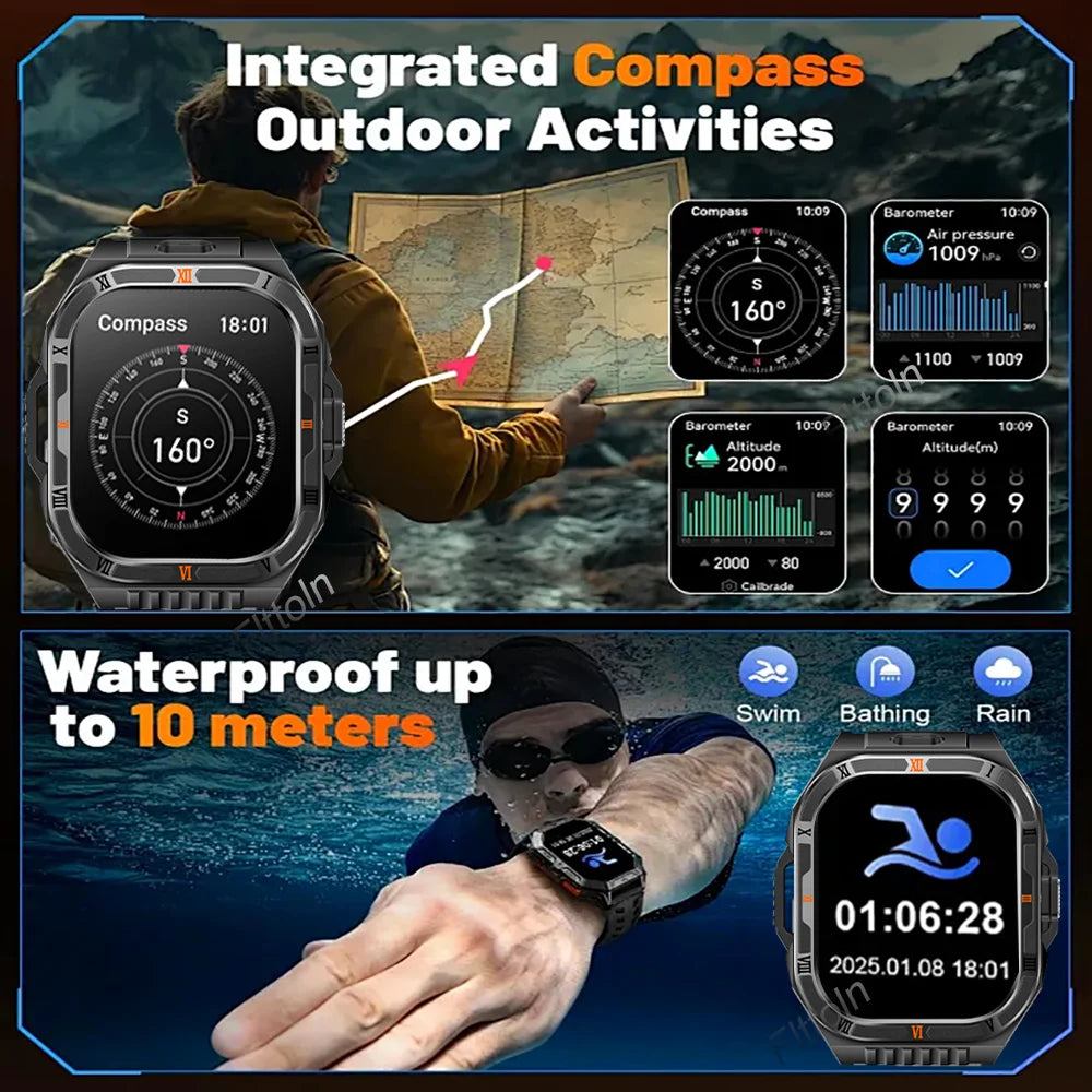 Active Smart Fit Endurance Watch — 2.01" HD, Bluetooth Call, Waterproof & 1100mAh Battery