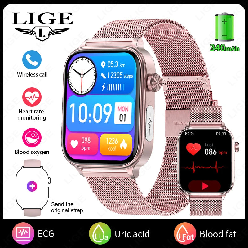 LIGE 2026 New ECG+PPG Healthy Diagnose Smart Watch Body Analysis Blood Pressure Lipid Uric Acid Women's Health Smartwatch Men