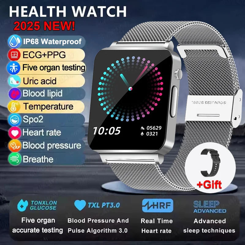 New ECG Heart Rate Smart Watch Men HD AMOLED Screen Sport Watches Uric Acid Blood Pressure Blood Lipid Health Smartwatch Women