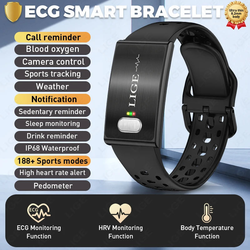 ECG Smart Bracelet Heart Rate Blood Pressure Waterproof Long Battery Life Fitness 2026 New NO Screen Smartwatch Sports Wristband