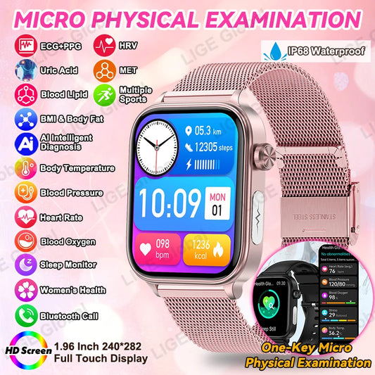 LIGE 2026 New ECG+PPG Healthy Diagnose Smart Watch Body Analysis Blood Pressure Lipid Uric Acid Women's Health Smartwatch Men