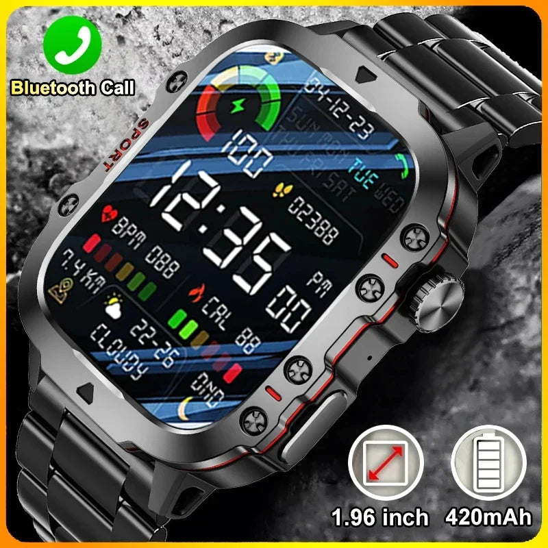 Active Smart Fit Military GPS Watch — 1.96", 5ATM, BT Call, Outdoor Sports & Health Monitor