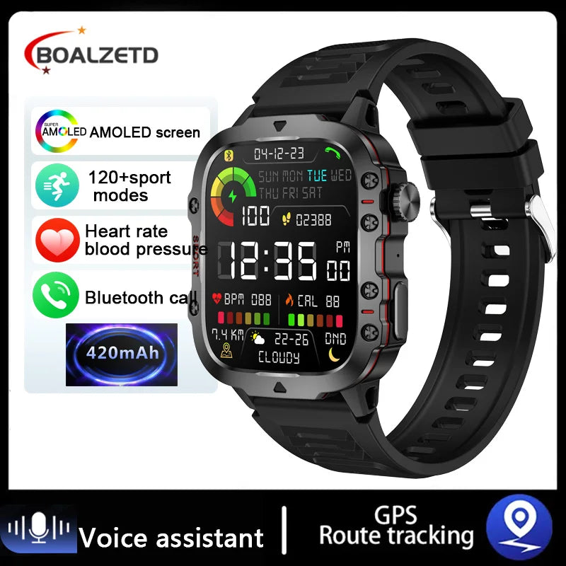 Active Smart Fit Military GPS Watch — 1.96", 5ATM, BT Call, Outdoor Sports & Health Monitor
