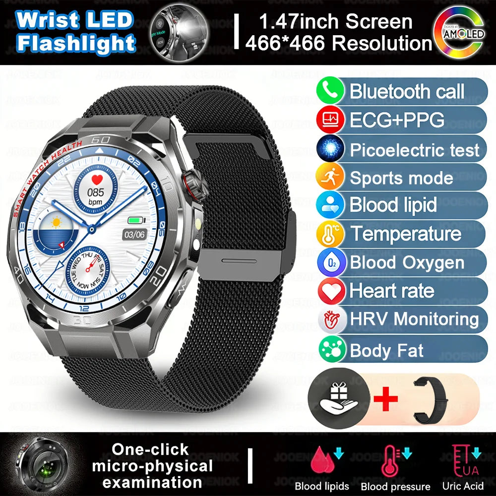 ECG+PPG Smart Watch Men Blood Pressure Uric Acid Blood Fat BT HD Call Health Sports Waterproof Smartwatch Women For Android IOS