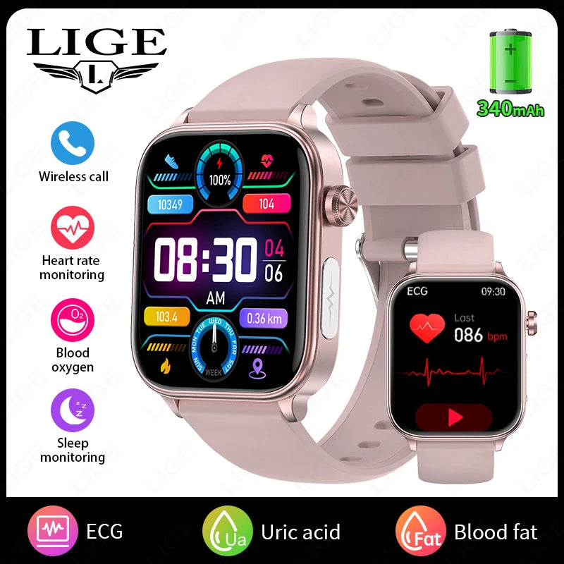 LIGE 2026 New ECG+PPG Healthy Diagnose Smart Watch Body Analysis Blood Pressure Lipid Uric Acid Women's Health Smartwatch Men