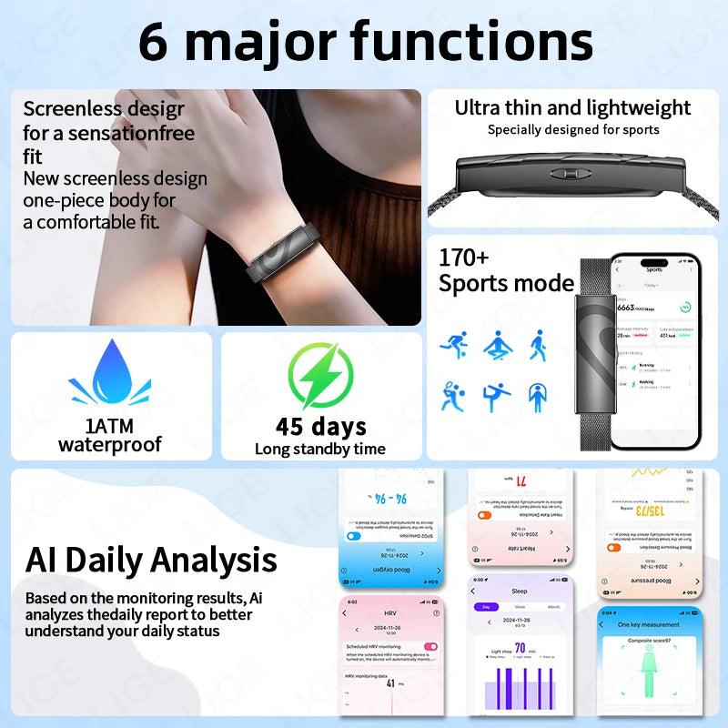 Active Smart Fit LIGE Couple Band — Real-time Health Monitor, Fitness Tracker & Waterproof