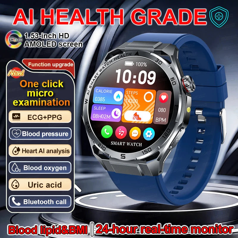 ECG Smart Watch AMOLED Men's Micro-physical examination Watches Blood Pressure Fat Uric Acid Call Smartwatches For Men Women NEW