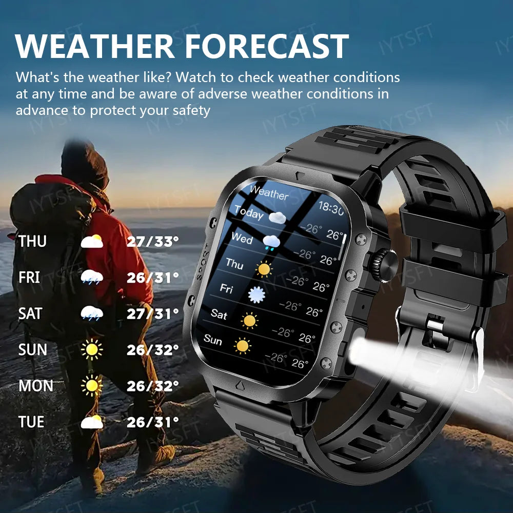 Active Smart Fit LAXASFIT Military Watch — 2.01" HD, BT Call, Outdoor Sports & Health Monitor