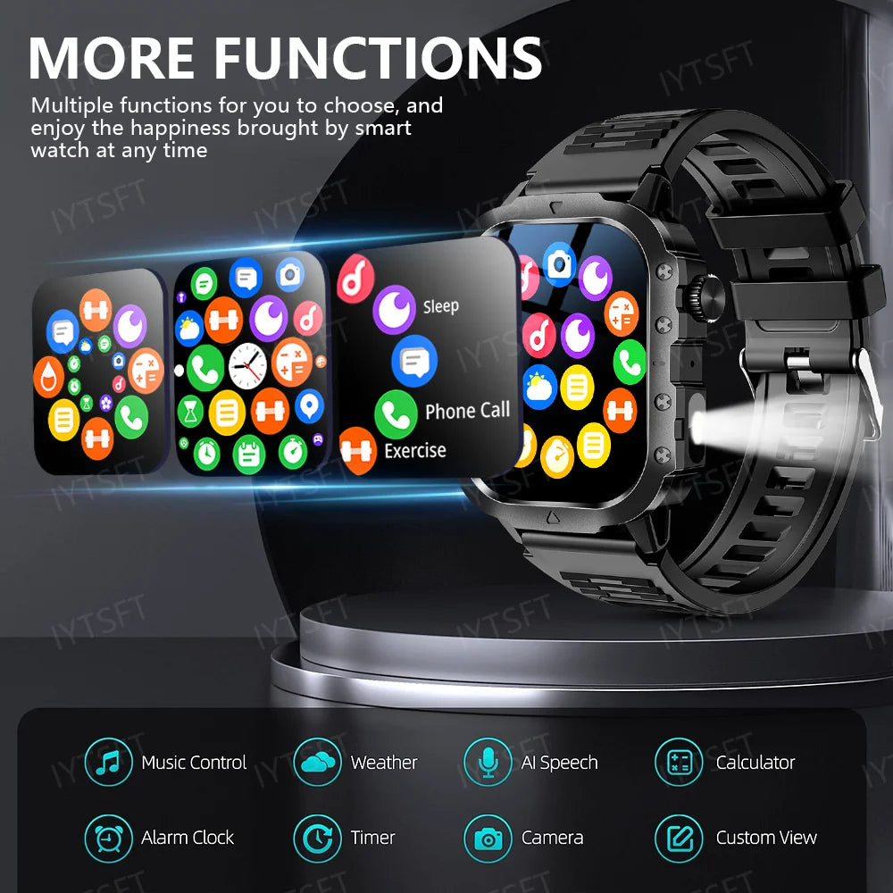 Active Smart Fit LAXASFIT Military Watch — 2.01" HD, BT Call, Outdoor Sports & Health Monitor