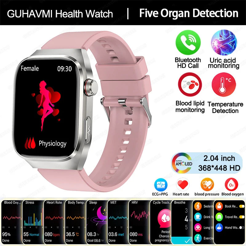 2025 New ECG Smart Watch Women BT Call Heart Rate Blood lipids Uric acid Health Monit Watches AI Voice 650mAh Sports Smartwatch