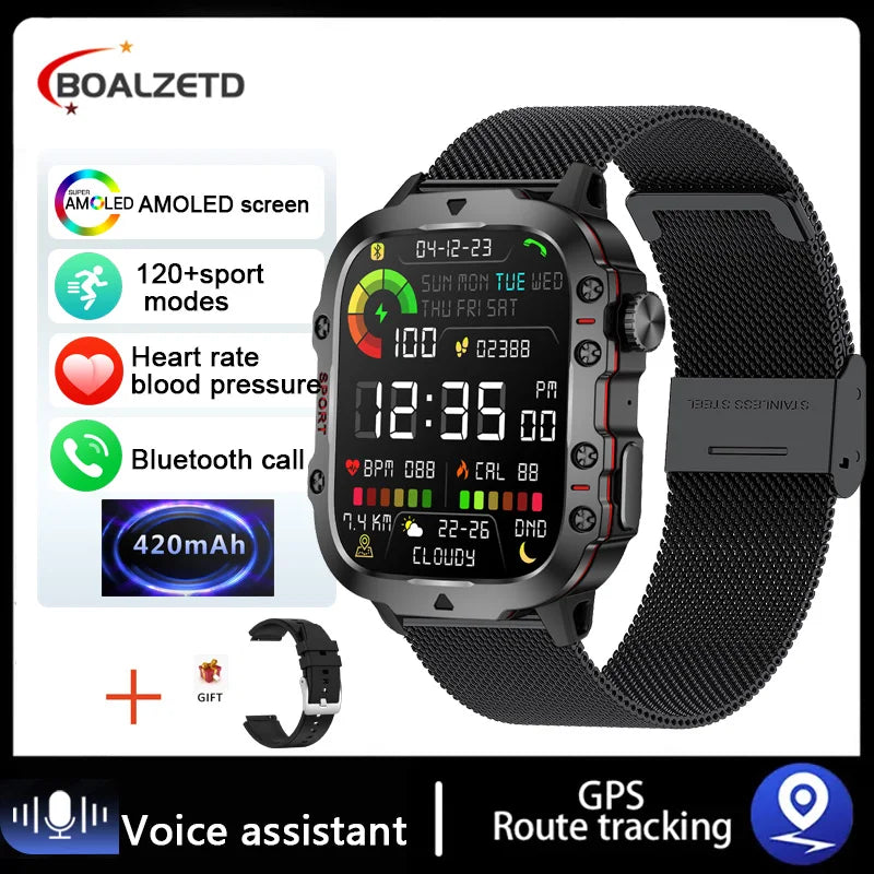 Active Smart Fit Military GPS Watch — 1.96", 5ATM, BT Call, Outdoor Sports & Health Monitor