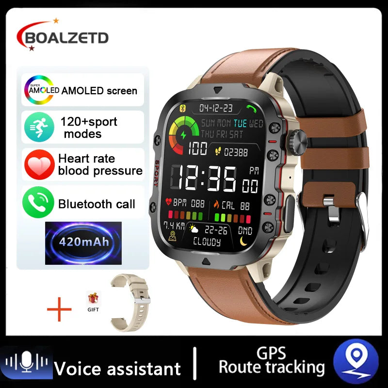 Active Smart Fit Military GPS Watch — 1.96", 5ATM, BT Call, Outdoor Sports & Health Monitor