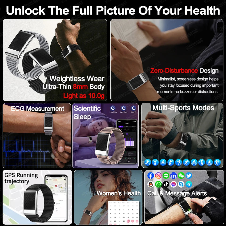 Men's ECG Health Smart Watch BMI Body Fat Measure Blood Lipids Uric Acid 120+ Sports Mode Screenless Smart Bracelet Women Gifts