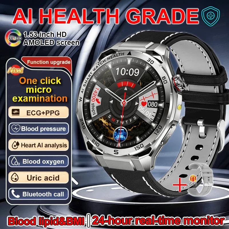 ECG Smart Watch AMOLED Men's Micro-physical examination Watches Blood Pressure Fat Uric Acid Call Smartwatches For Men Women NEW