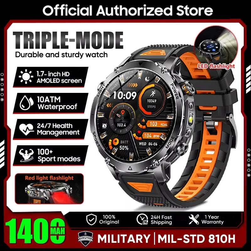 Active Smart Fit Flash Watch — 1.7" HD, LED Flashlight, Heart Rate & Bluetooth Call
