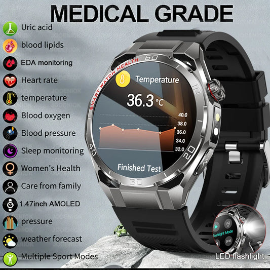 ECG+PPG Smart Watch Men Blood Pressure Uric Acid Blood Fat BT HD Call Health Sports Waterproof Smartwatch Women For Android IOS