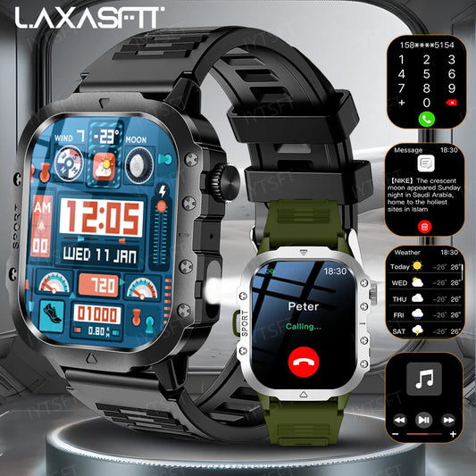 Active Smart Fit LAXASFIT Military Watch — 2.01" HD, BT Call, Outdoor Sports & Health Monitor