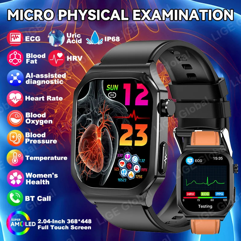 LIGE New AI Healthy Diagnose Smart Watch ECG PPG Blood Lipid Uric Acid Bluetooth Call Blood Pressure Health Smartwatch Men Women