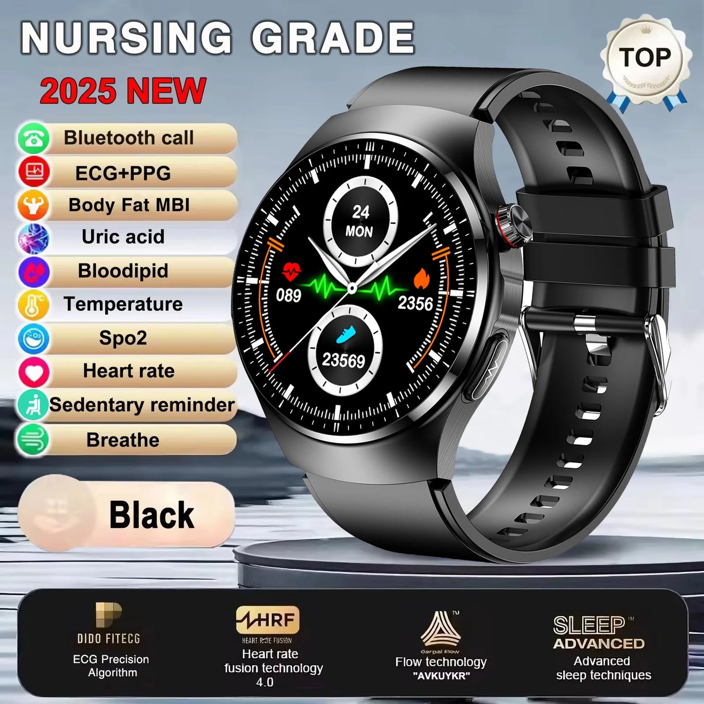 New ECG+PPG Health Traker Smart Watch Blood Lipids Uric Acid Clock Blood pressure wireless Call Body Monitoring smartwatch