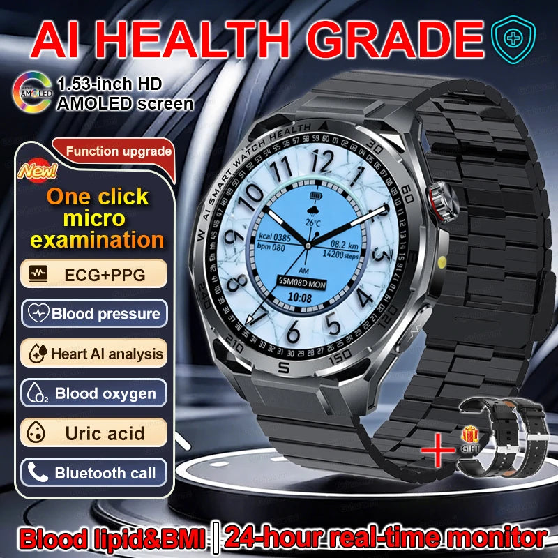 ECG Smart Watch AMOLED Men's Micro-physical examination Watches Blood Pressure Fat Uric Acid Call Smartwatches For Men Women NEW