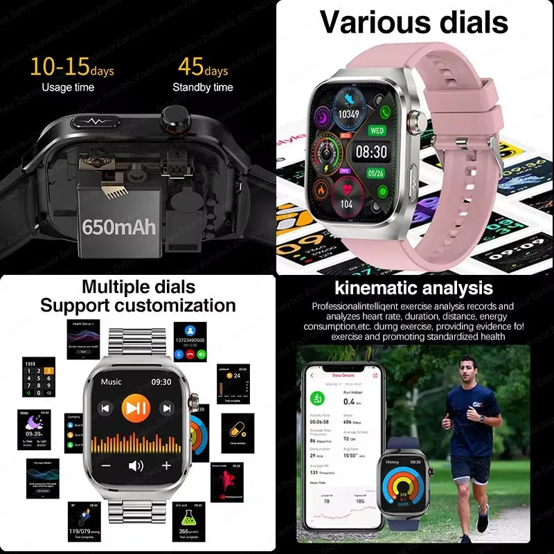 New Smart Watch Men Women ECG 2.04-inch AMOLED Screen Blood Lipids Uric Acid Blood Oxygen Micro Physical Examination Smart Watch