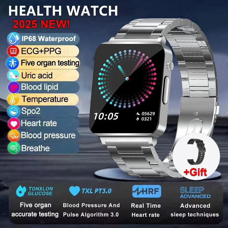 New ECG Heart Rate Smart Watch Men HD AMOLED Screen Sport Watches Uric Acid Blood Pressure Blood Lipid Health Smartwatch Women