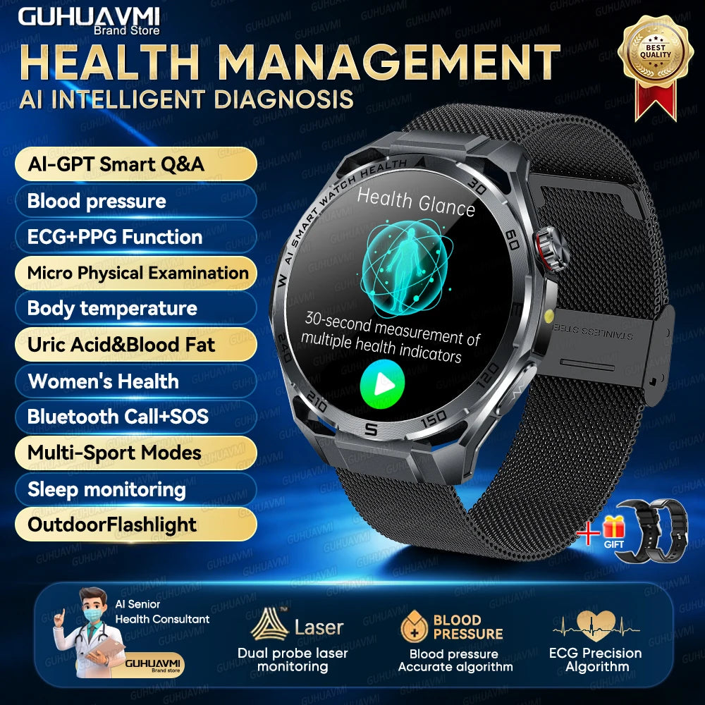 2026 Health Care ECG+PPG Smart Watch BMI ASnalysis Uric Acid Blood Lipids Blood Pressure BT Call AMOLED Smartwatch For Men Women