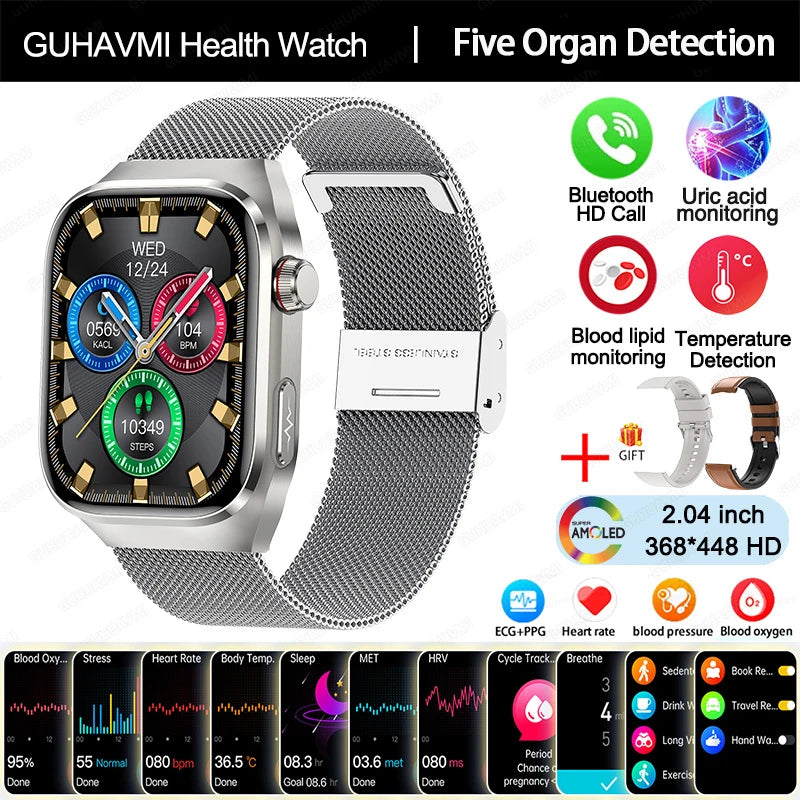 2025 New ECG Smart Watch Women BT Call Heart Rate Blood lipids Uric acid Health Monit Watches AI Voice 650mAh Sports Smartwatch
