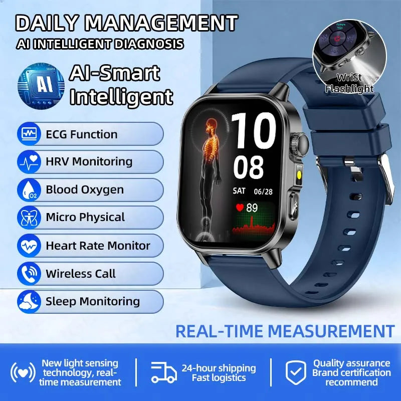 LIGE New ECG Smartwatch Men Heart Rate Blood Oxygen Uric Acid Monitor IP68 Waterproof 450mAh Health Smart Watches For Men Women