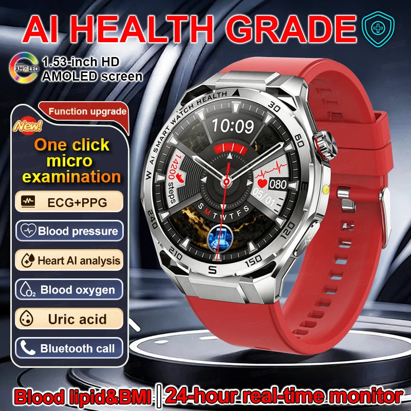 ECG Smart Watch AMOLED Men's Micro-physical examination Watches Blood Pressure Fat Uric Acid Call Smartwatches For Men Women NEW