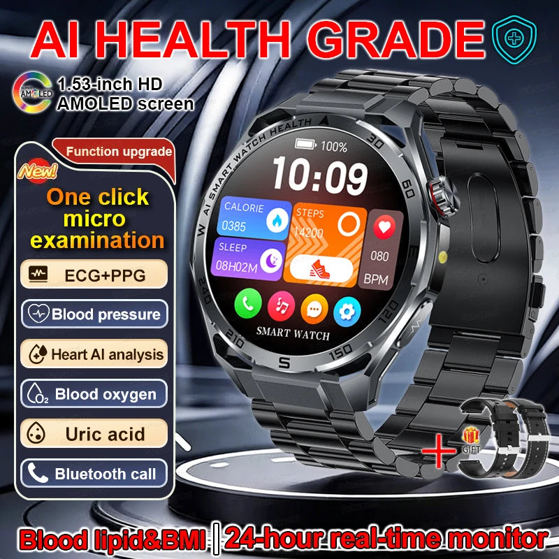 ECG Smart Watch AMOLED Men's Micro-physical examination Watches Blood Pressure Fat Uric Acid Call Smartwatches For Men Women NEW