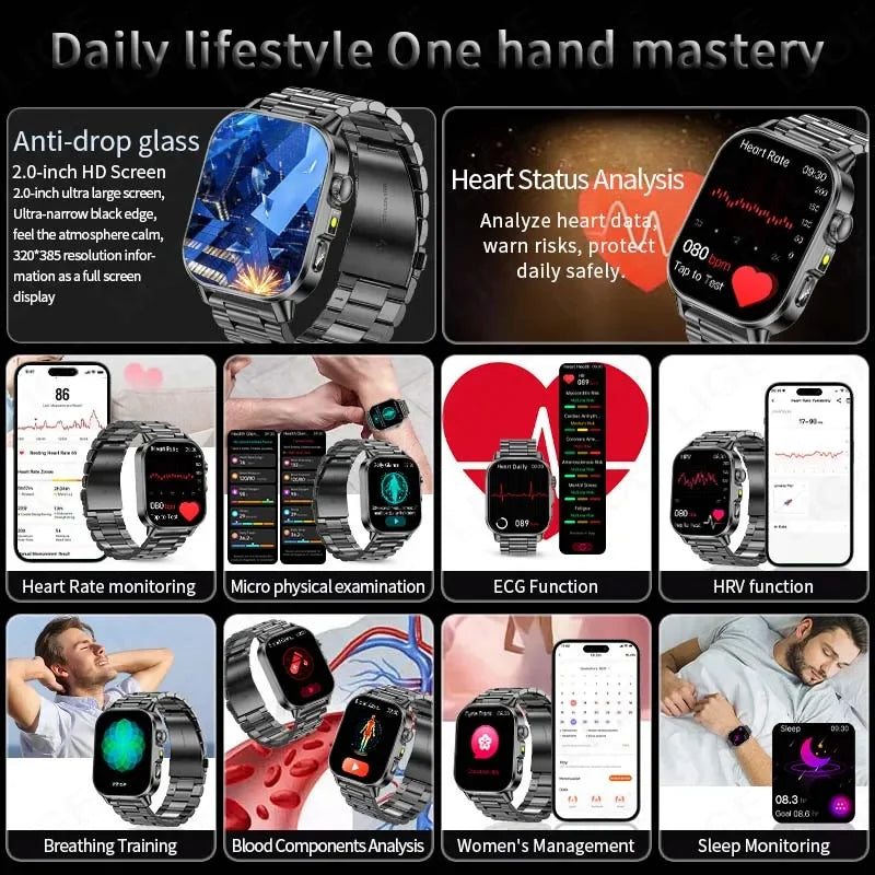 New ECG+PPG Smart Watch Women BT Call Heart Rate Blood lipid Uric acid AI Health Blood Pressure Monitor Watches Sport Smartwatch