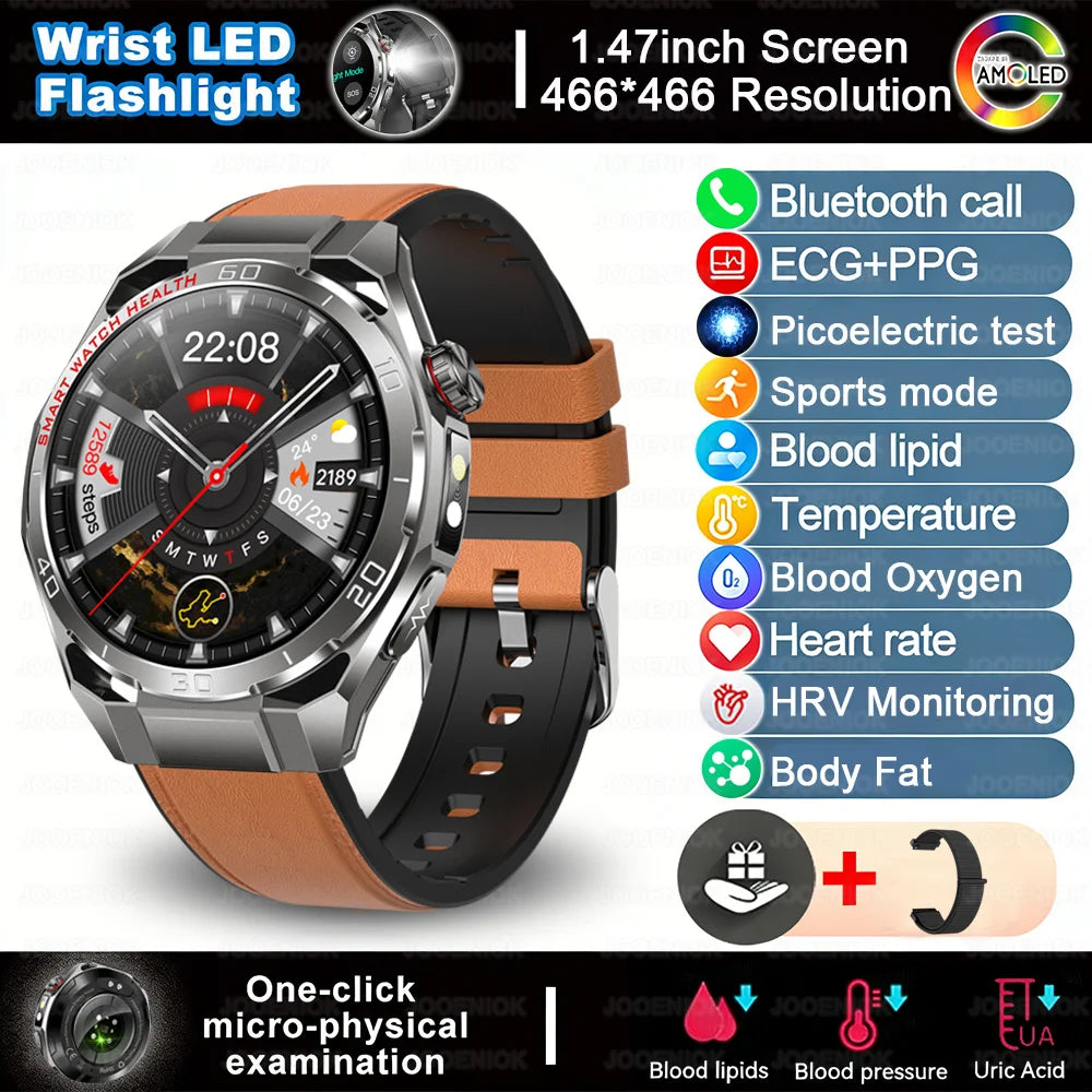 ECG+PPG Smart Watch Men Blood Pressure Uric Acid Blood Fat BT HD Call Health Sports Waterproof Smartwatch Women For Android IOS